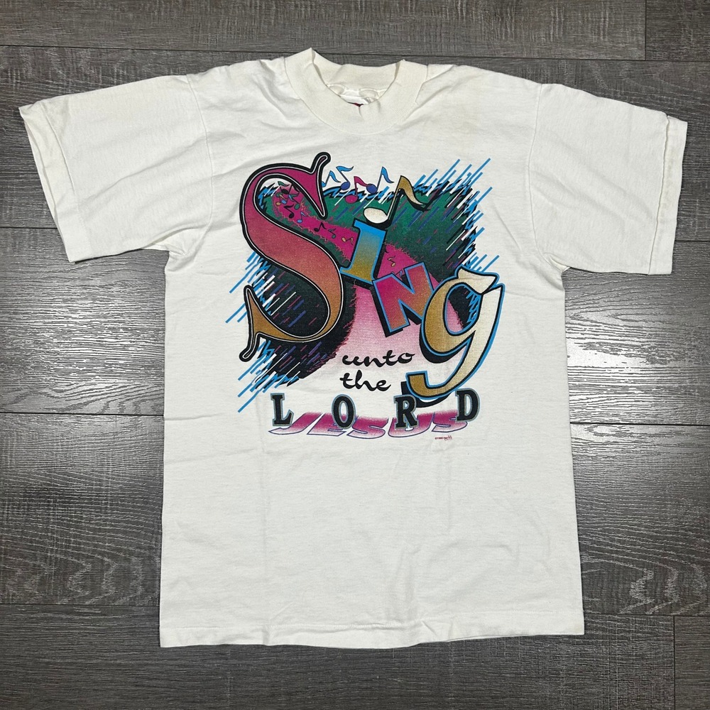 Vintage 1995 Fruit of the Loom Sing Unto The Lord Jesus Graphic Tee‎ White Small